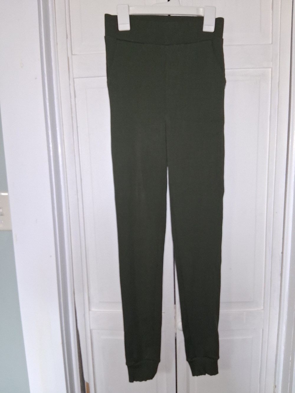 naked wardrobe Olive Green Slim Knit Jogger Leggings